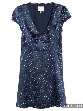 Nwt reformation Amelia Short Sleeve Navy White Polka Dot Silk minidress
